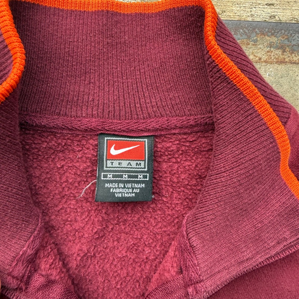 Nike Team Virginia Tech Hokies Quarter Zip Vintage Maroon Orange Mens Medium - Picture 2 of 8
